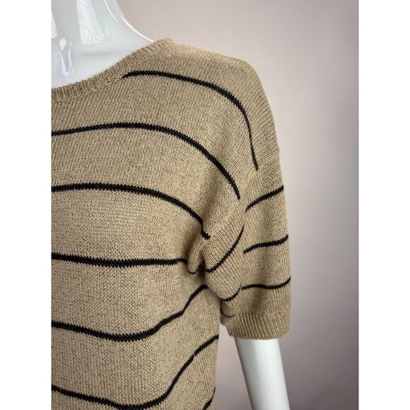 Jones New York Vintage 90s Striped Knit Sweater Dress Beige/Black W/ Orange & Pu - Picture 2 of 16